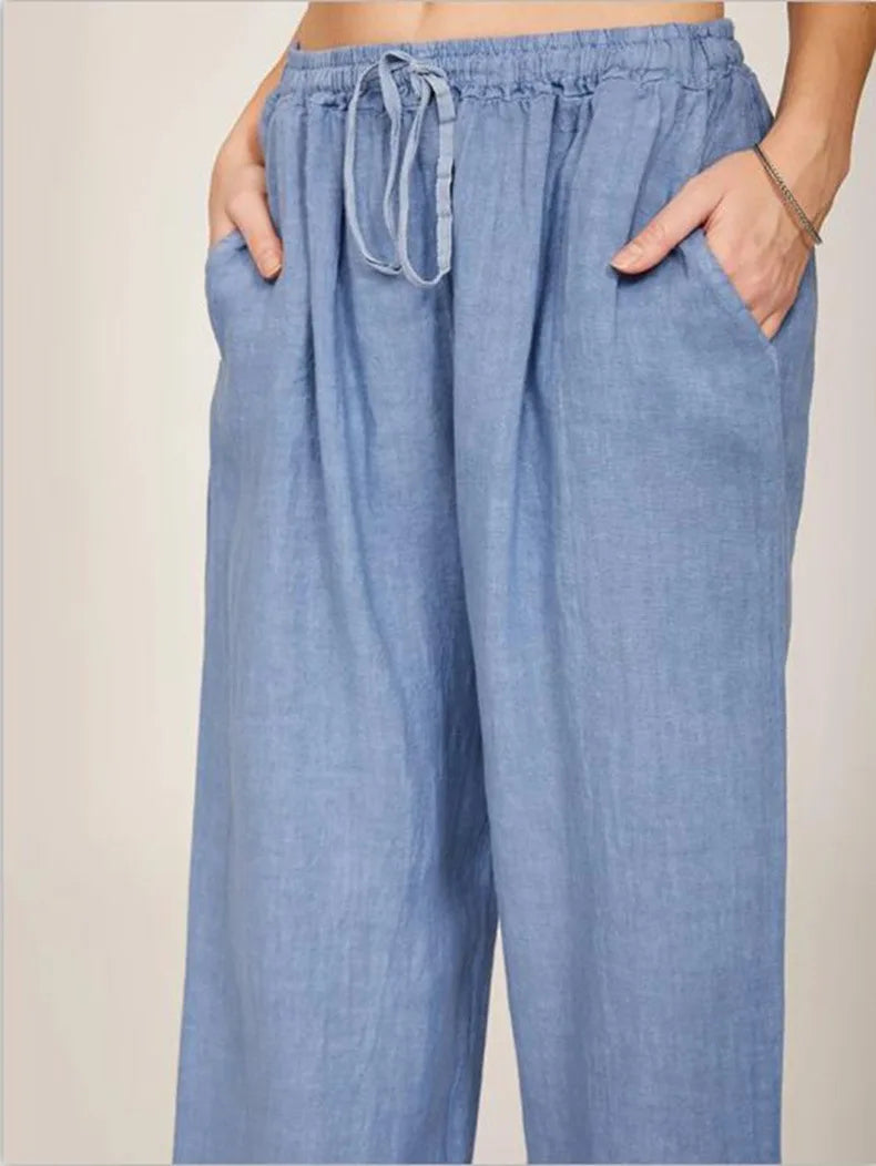 New Casual Women's Wear in Europe,  Large Loose Cotton Hemp Casual Pants