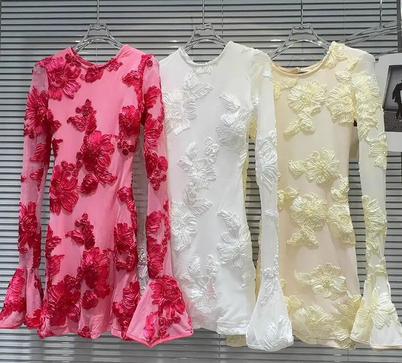 Women Dress Flare Sleeve Printing Embroidery Vintage Dresses