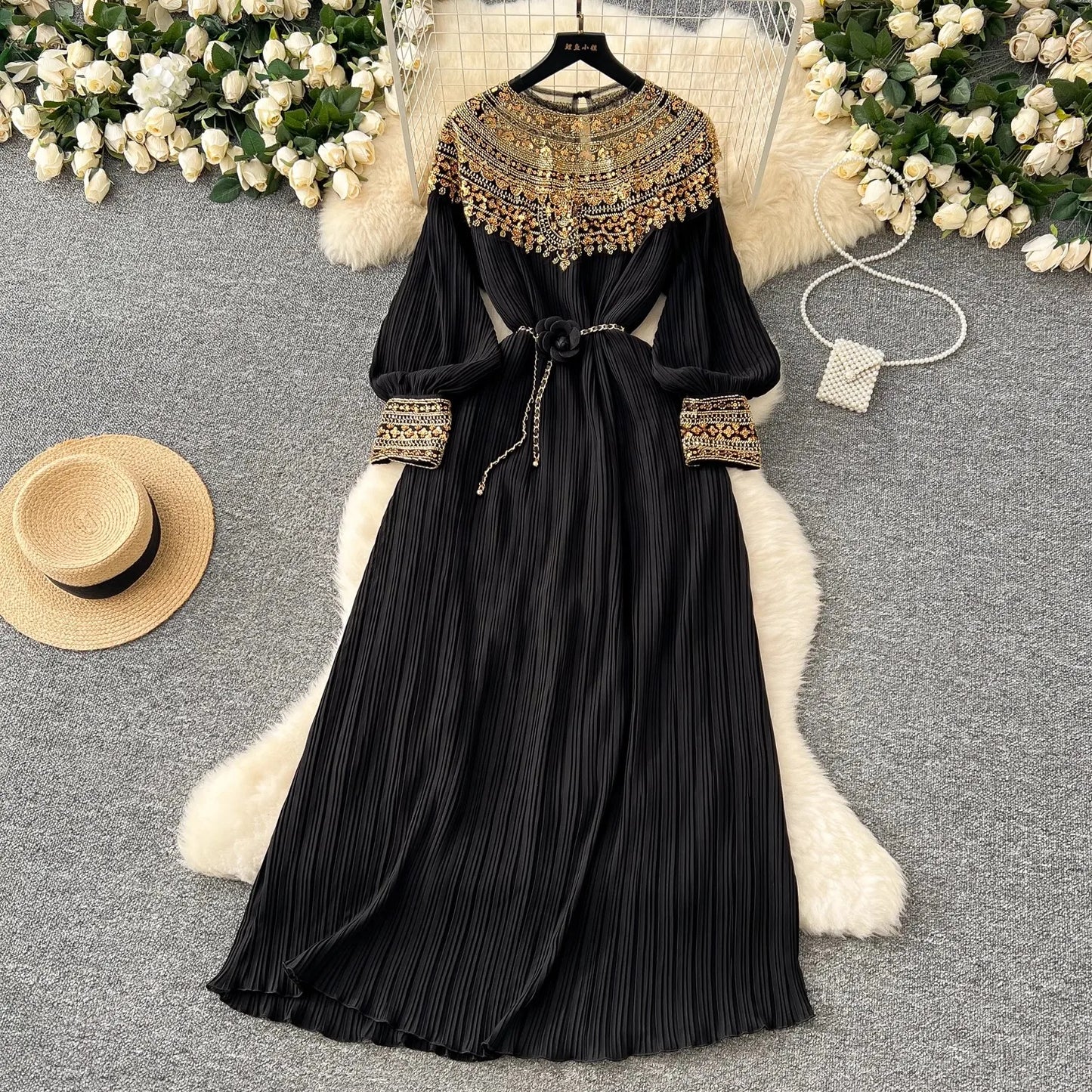 Luxury  Sequined Embroidery Beading Cape Splice Chiffon Formal Occasion Dresses