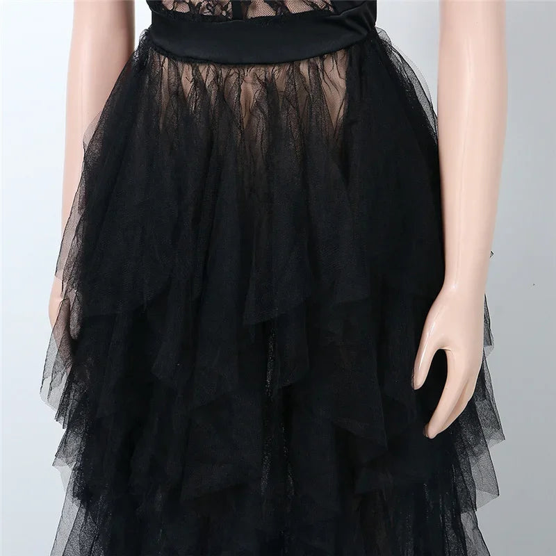 Tulle Cascading Ruffles Evening Long Dresses