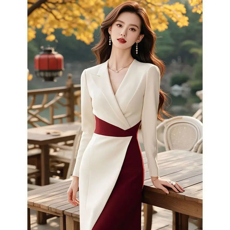 High Society Temperament Goddess Style High-end Exquisite Dignified Atmospheric High-end Formal Occasion Contrasting Dress