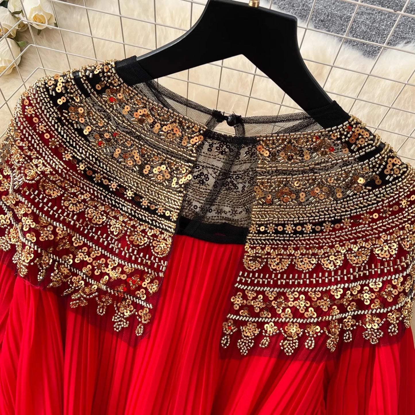 Luxury  Sequined Embroidery Beading Cape Splice Chiffon Formal Occasion Dresses