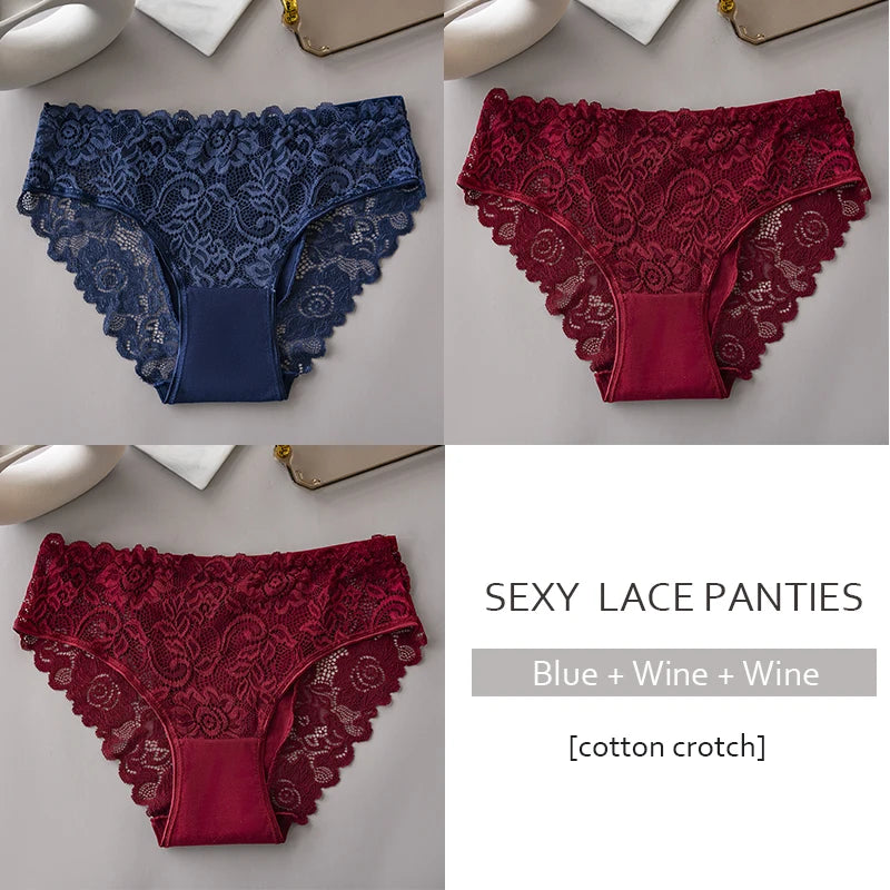 3PCS Luxury Floral Embroidery Lace Panties