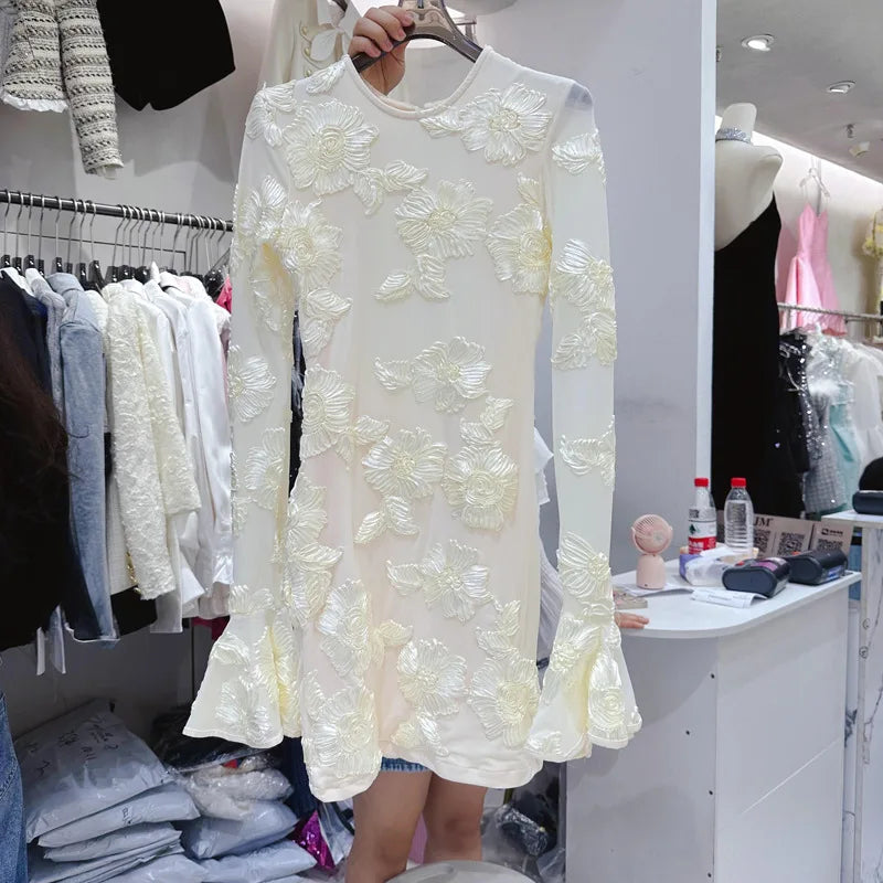 Women Dress Flare Sleeve Printing Embroidery Vintage Dresses