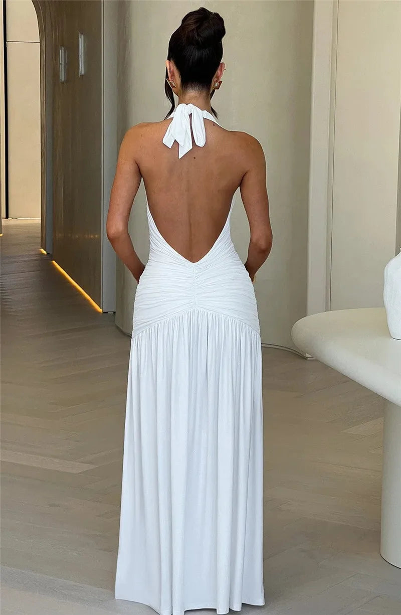 Halter Deep V Neck Backless Maxi Dress