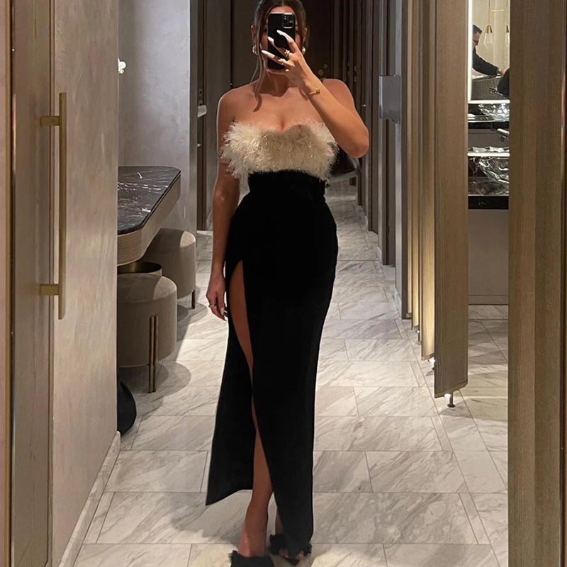 Sexy Strapless Slit Maxi Dress Elegant