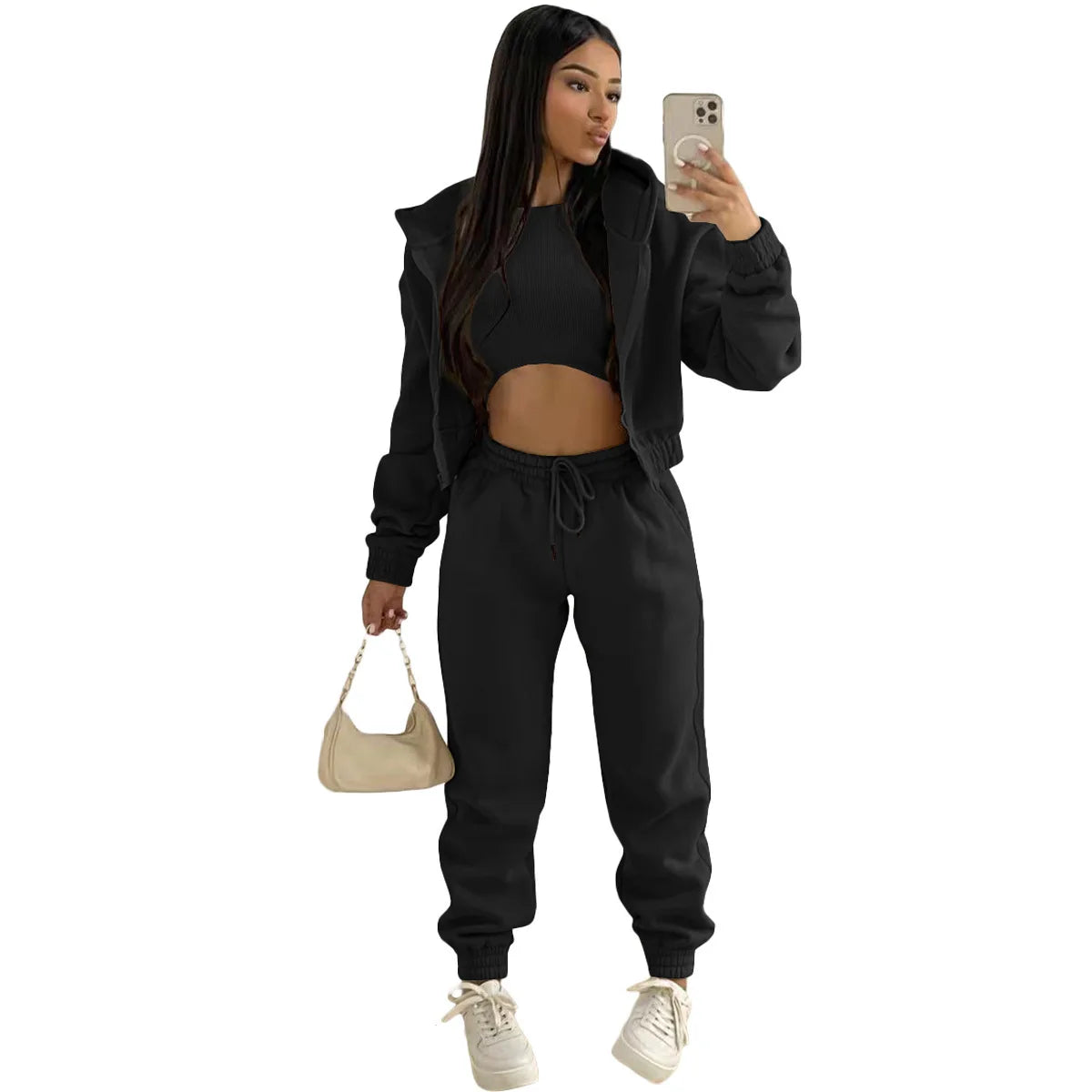 Hooded Sweater &Sleeveless Tank Top & Sports Sweatpants Pants