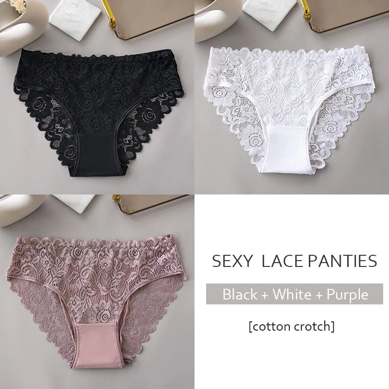 3PCS Luxury Floral Embroidery Lace Panties