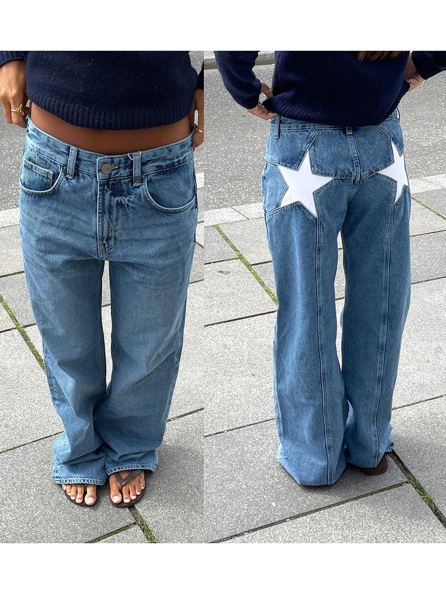 Vintage Jeans Aesthetic Star Pattern Print