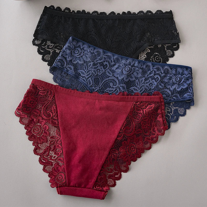 3PCS Luxury Floral Embroidery Lace Panties