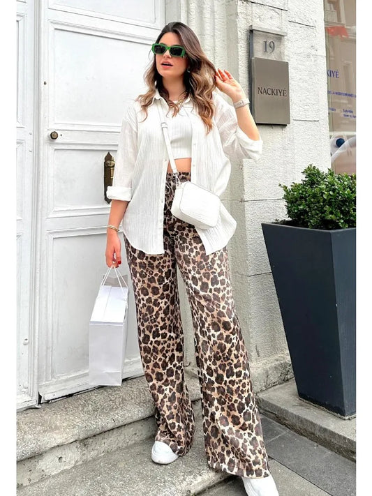 Casual Versatile Animal Print Straight Leg Pants