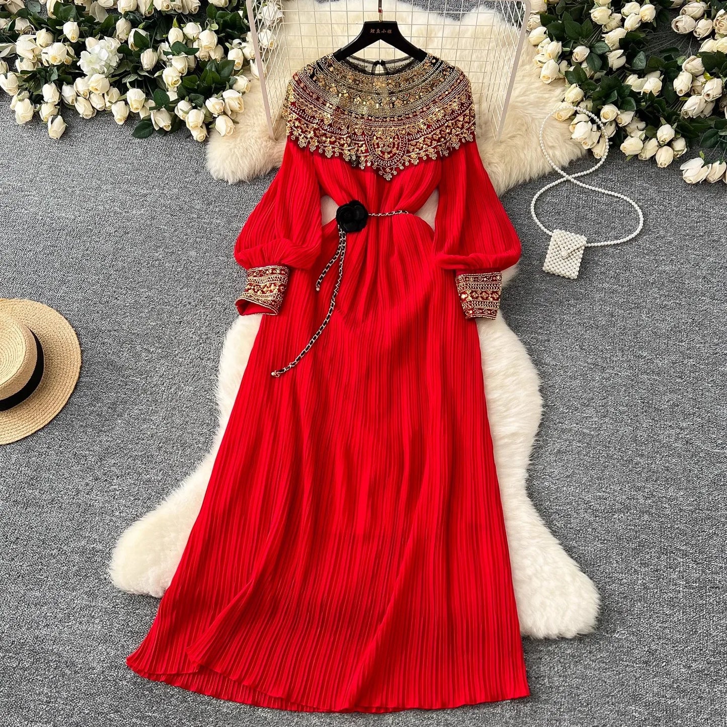 Luxury  Sequined Embroidery Beading Cape Splice Chiffon Formal Occasion Dresses