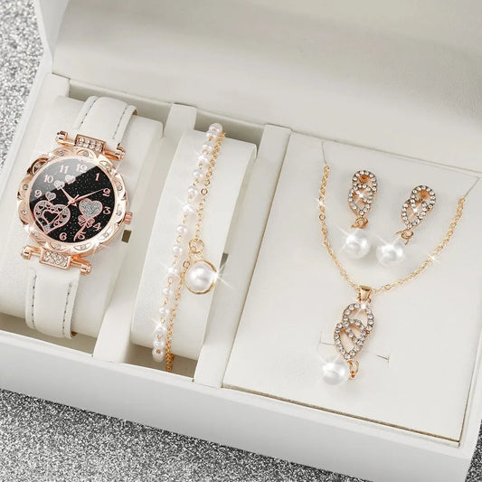 4pcs/set Women's Shiny Rhinestone Quartz Watch