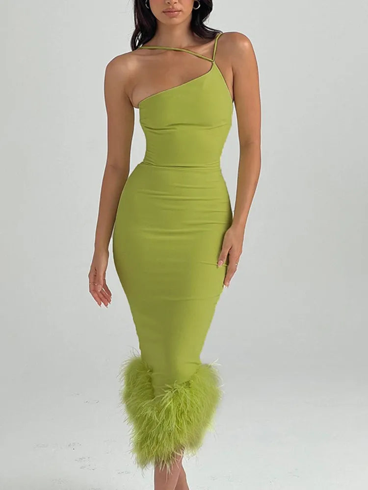 Elegant Feathers Midi Dress