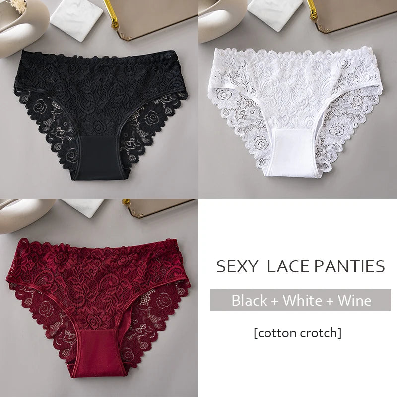 3PCS Luxury Floral Embroidery Lace Panties