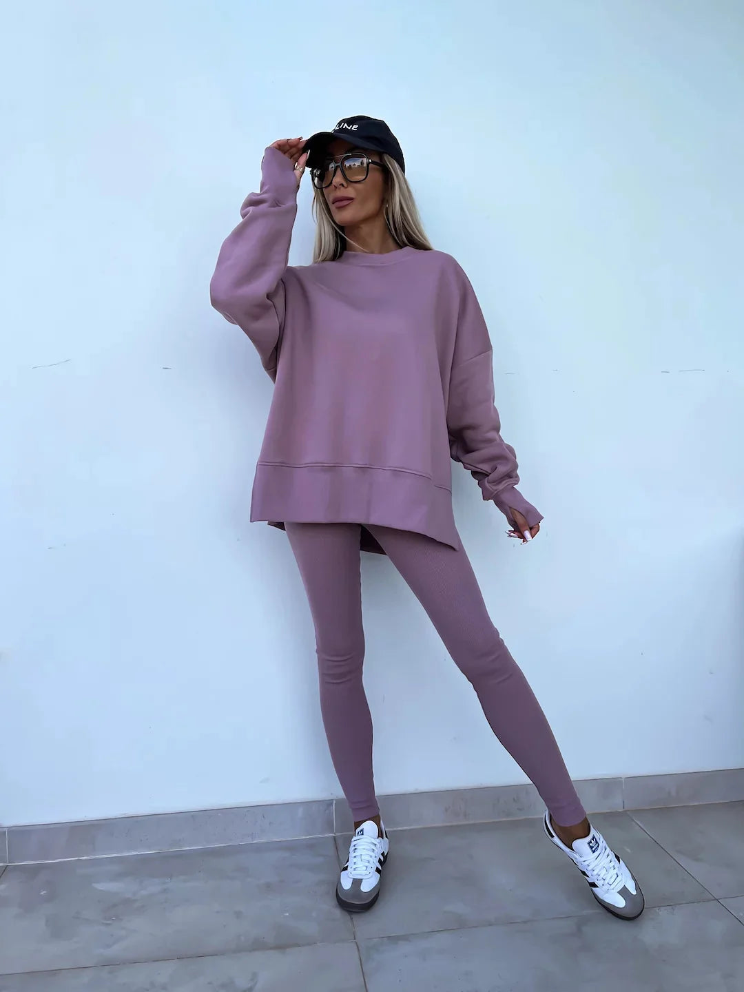 Shirt  casual loose-fitting sweater tight pants 2 piece