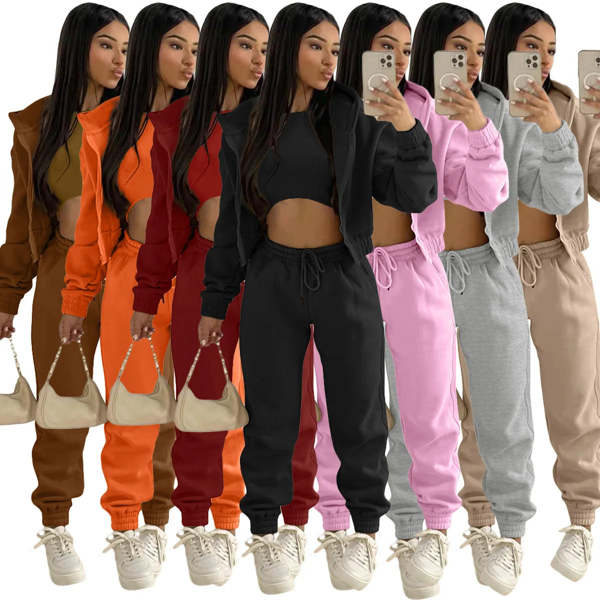 Hooded Sweater &Sleeveless Tank Top & Sports Sweatpants Pants