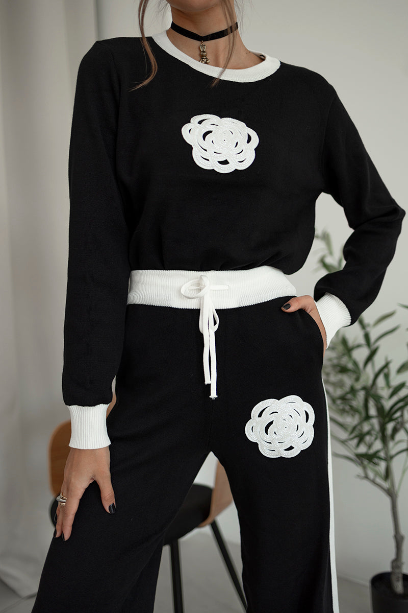 Casual Floral Sweater Matching Sets Knit Tracksuit Set 2 Piece