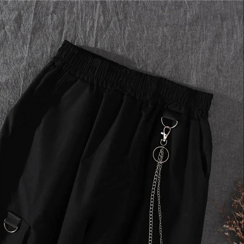 Cargo Pants Handsome Cool Two-piece Suit Chain Long Sleeve+Ribbon Pants