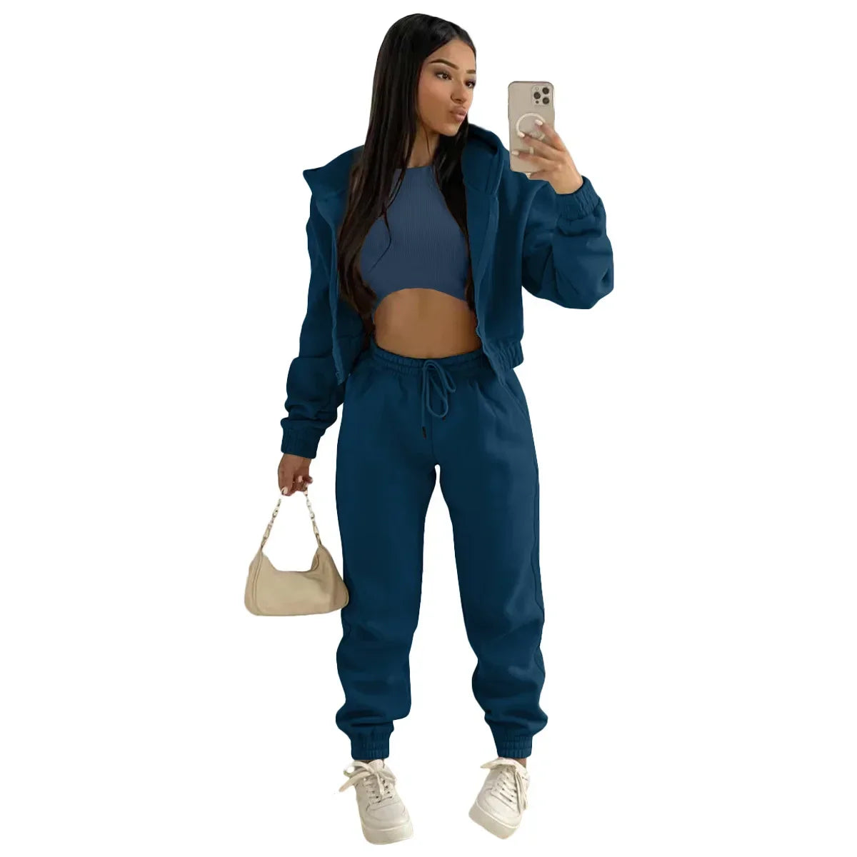 Hooded Sweater &Sleeveless Tank Top & Sports Sweatpants Pants