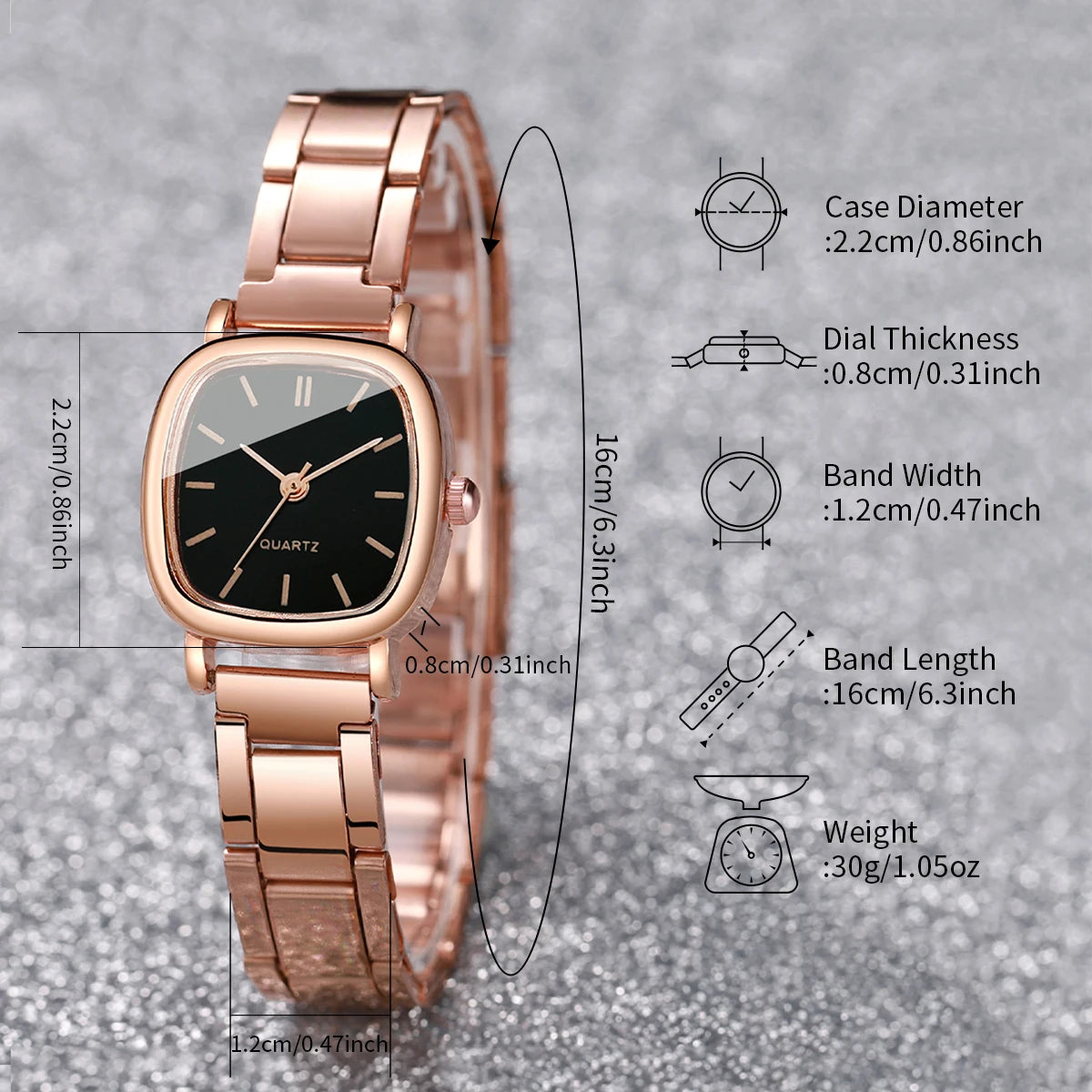 2PCS/Set Fashion Square Women Watches Stainless Steel Band Quartz Watch Heart Bracelet Set