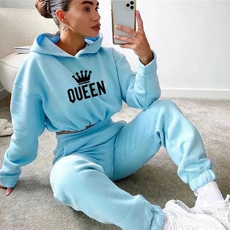 Women Hooded Tracksuit Sports 2 Pieces