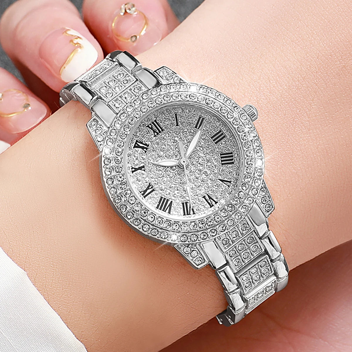 2PCS Fashion Diamond Women Watches Gold Watch Ladies Wrist Watches Luxury Rhinestone Womens Bracelet Watches Relogio Feminino