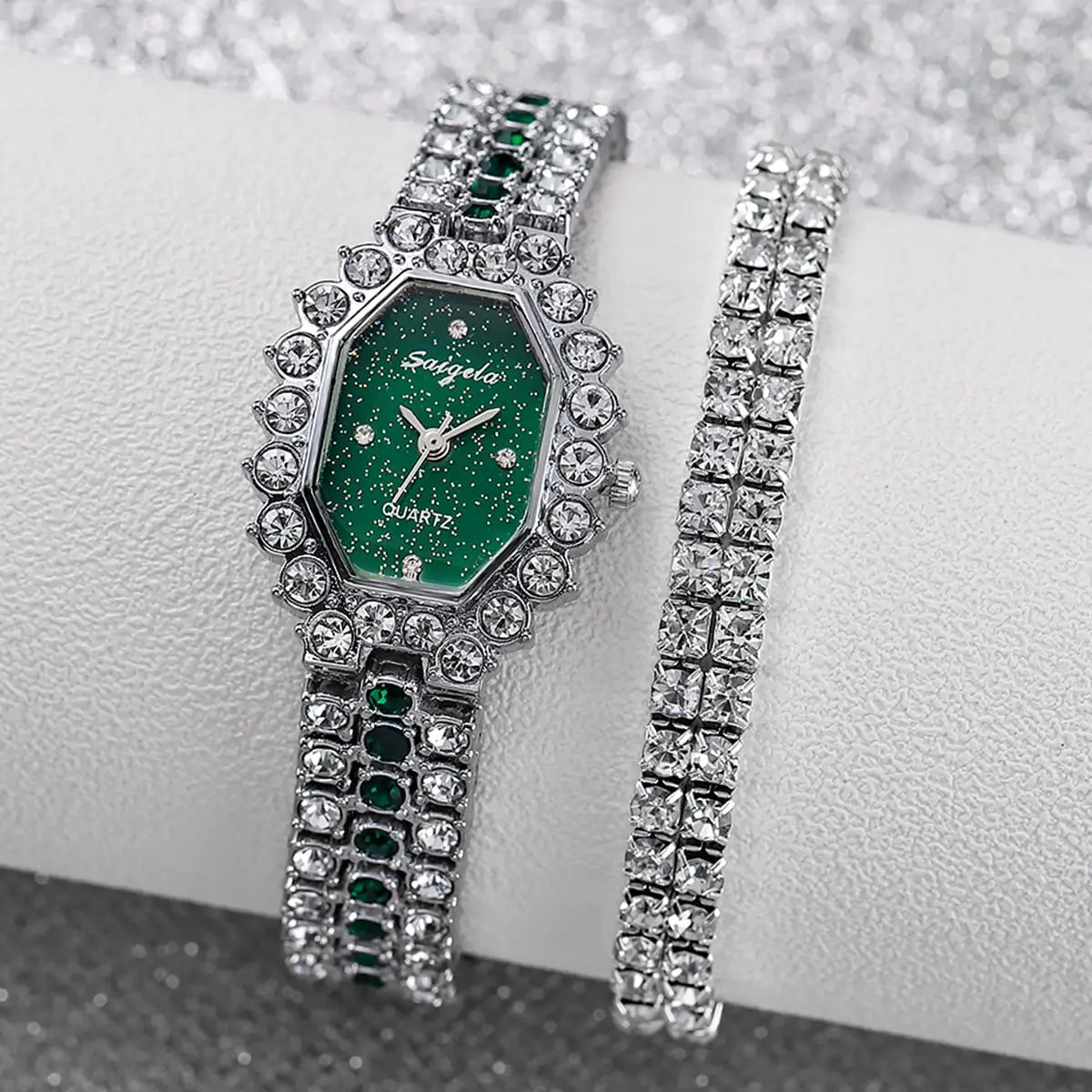 2PCS/Set Fashion Rhinestone Women's Watch Bracelet Band Ladies Quartz Watch（Without Box）