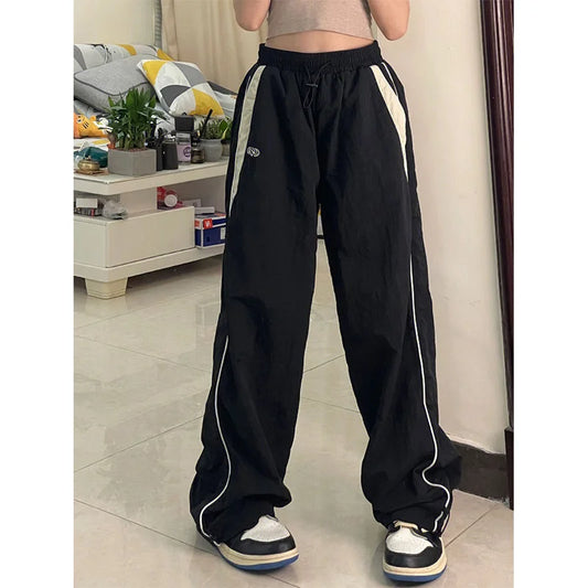 Women Spring Retro Solid Loose Drawstring Trousers Casual