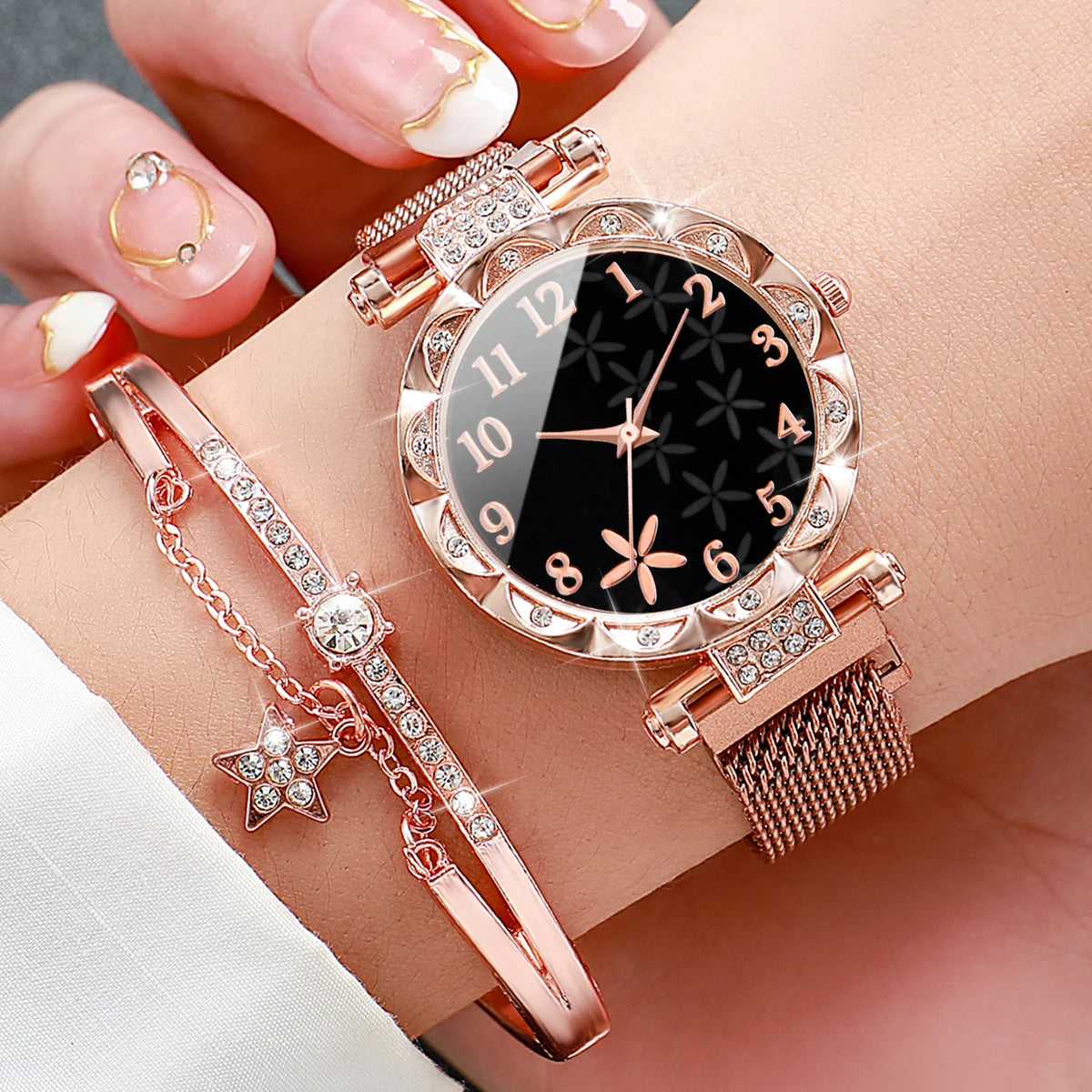 2PCS/Set Fashion Flower Dial Women's Watch