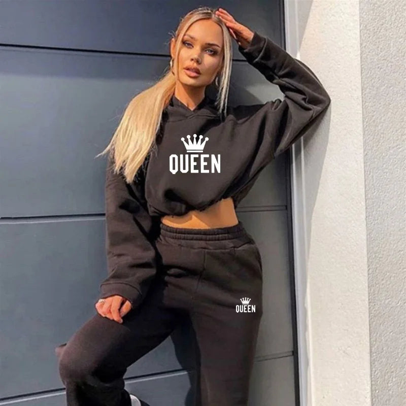 Women Hooded Tracksuit Sports 2 Pieces