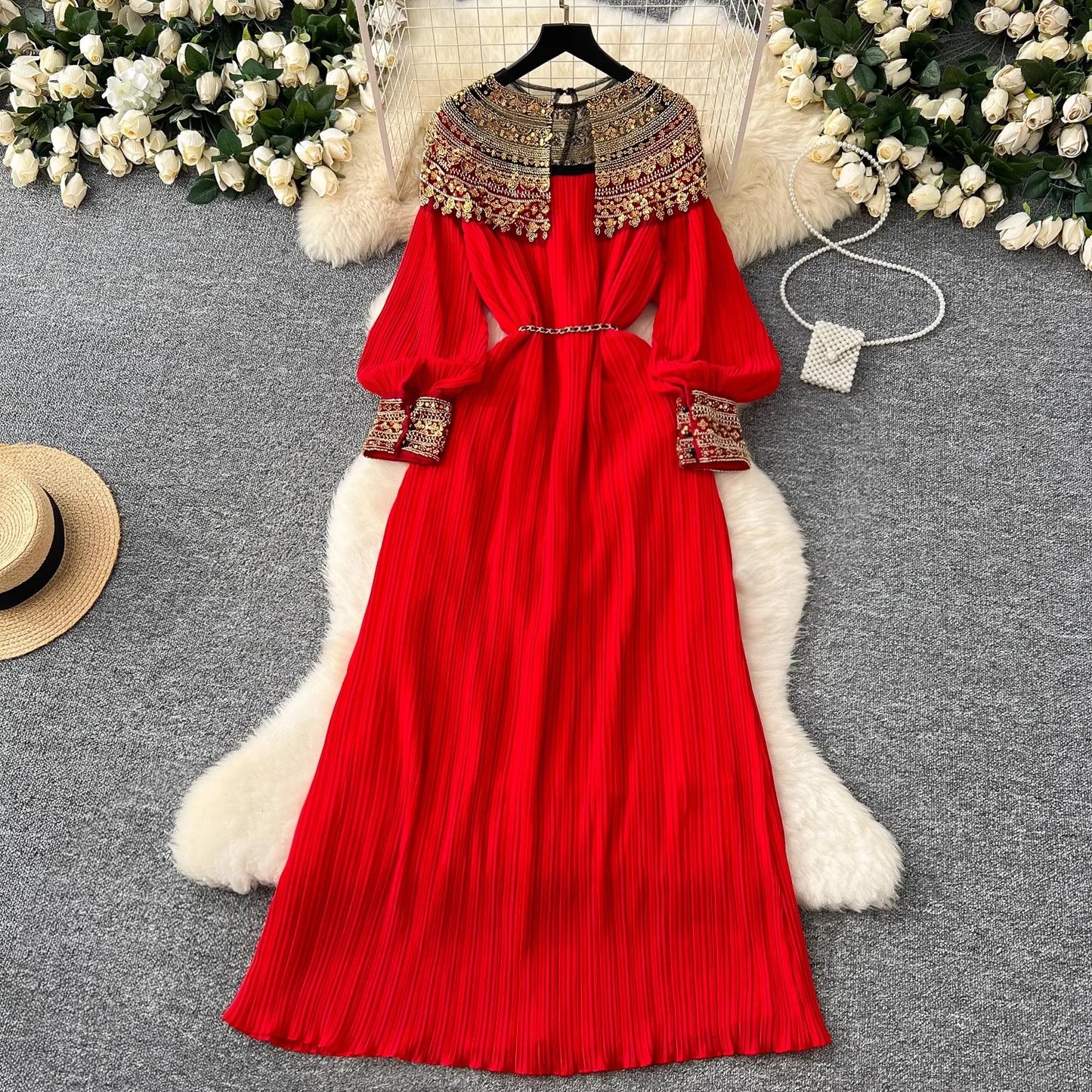 Luxury  Sequined Embroidery Beading Cape Splice Chiffon Formal Occasion Dresses