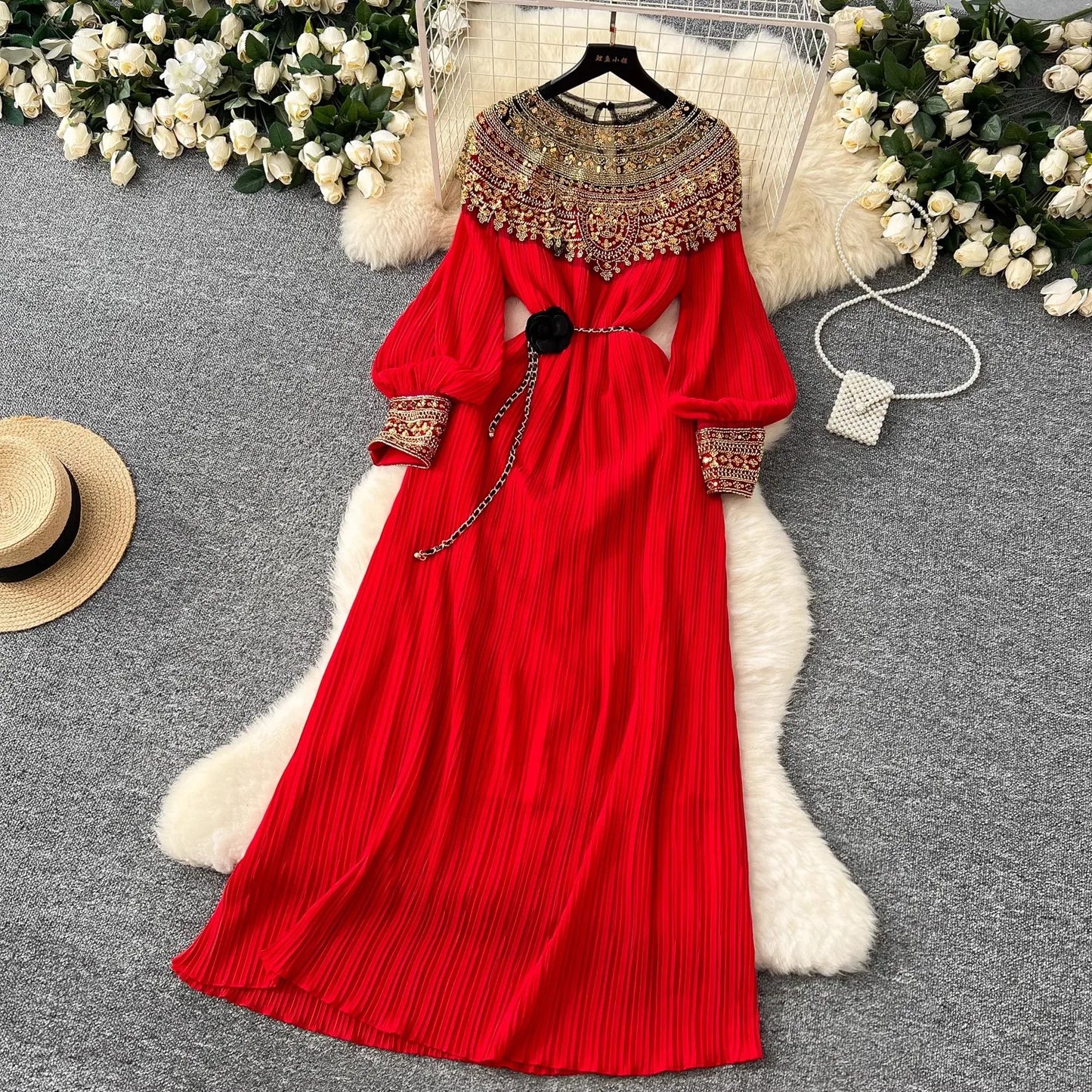 Luxury  Sequined Embroidery Beading Cape Splice Chiffon Formal Occasion Dresses