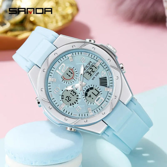 SANDA Luxury Ladies LED Digital Sport Watch Fashion Casual Gold Wrist Watch Women Girl Military Waterproof Quartz Wristwatches