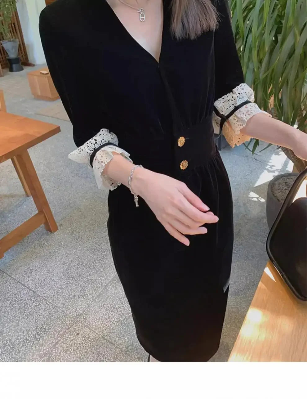 High-end Velvet Autumn/winter Women's Dress 2024 New Style Formal Occasion Gown Slim Fit Black Dress Female Fashion