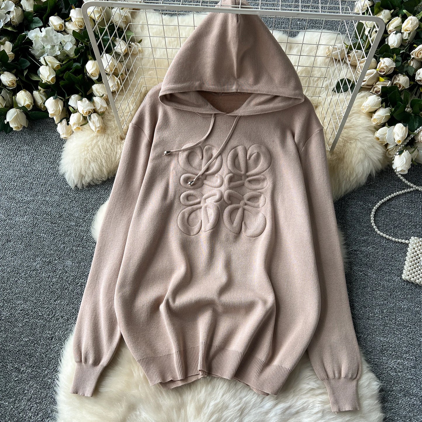 Long Sleeve 3D Texture Printed Hoodies+Drawstring Pants 2pcs Suits