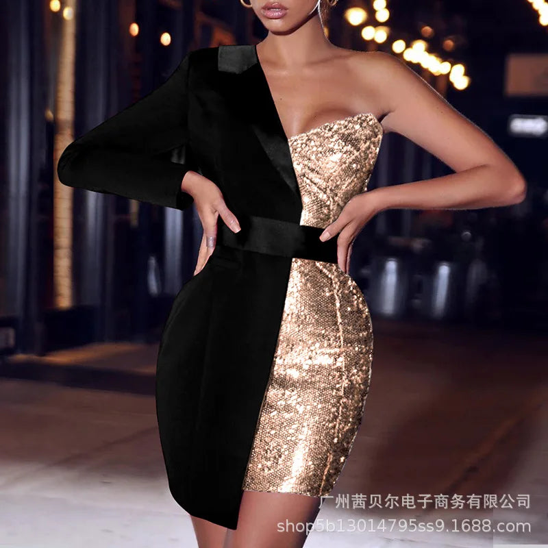 One Shoulder Sequin Evening Dress for Women