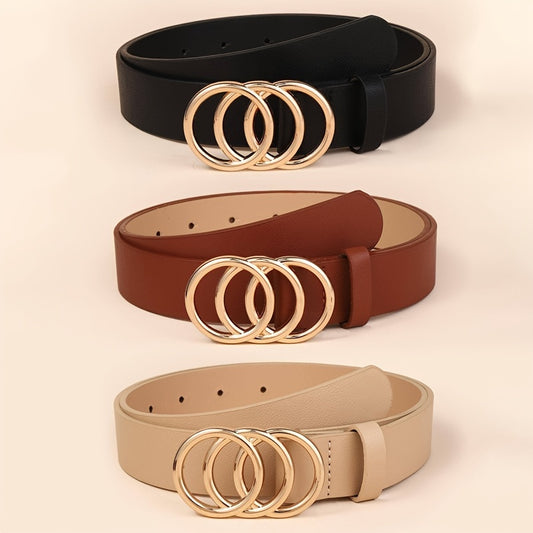 Golden Triple Ring Buckle Belts Simple