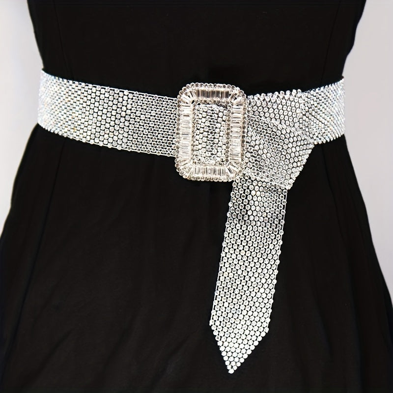 Women's Rhinestone Knit Belt, Fashionable And Versatile Waistband with Rhinestone Inlay