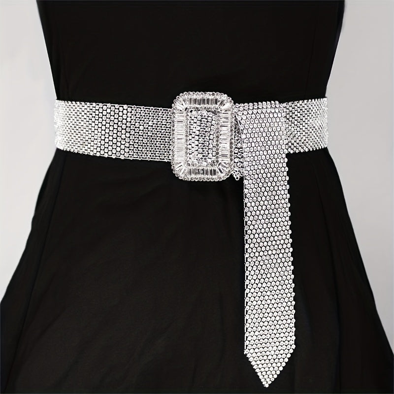 Women's Rhinestone Knit Belt, Fashionable And Versatile Waistband with Rhinestone Inlay