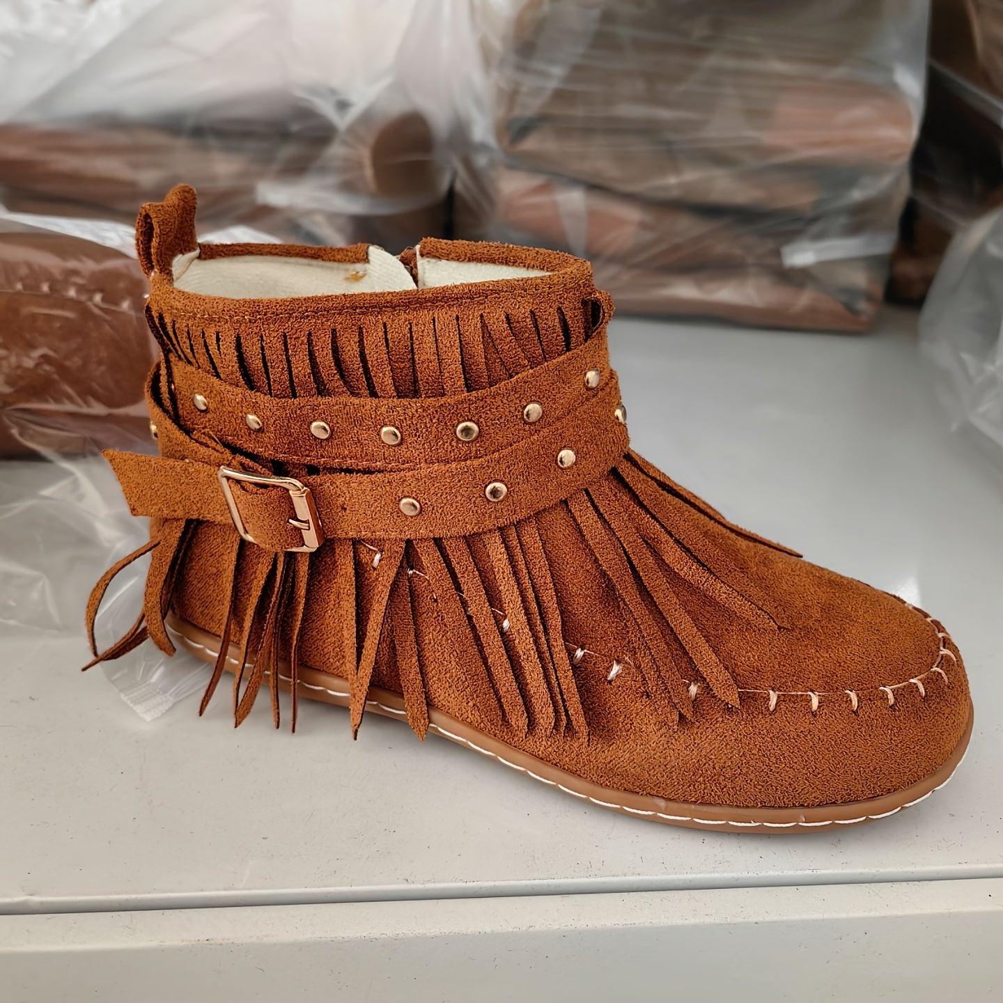 1pr Vintage Western Cowboy Tassel Ankle Booties