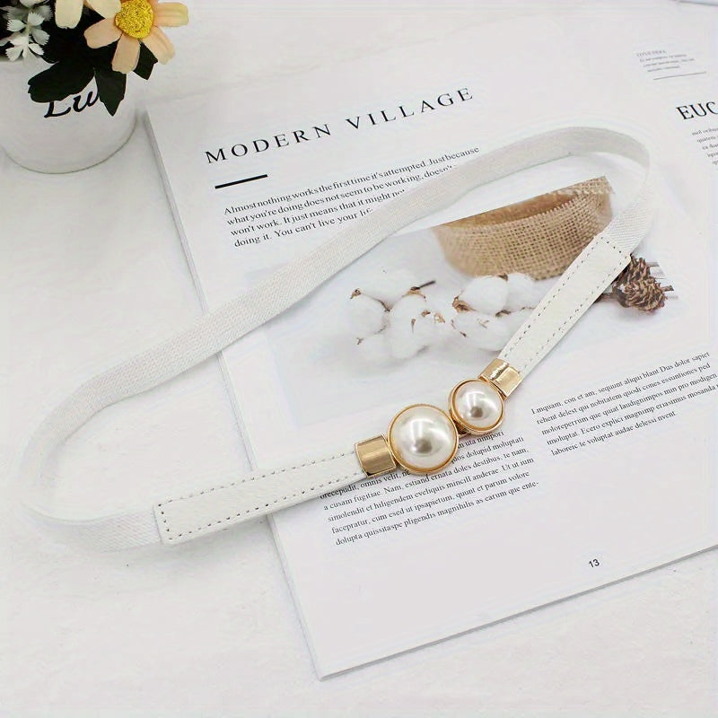 Faux Pearl Elastic Thin Belt