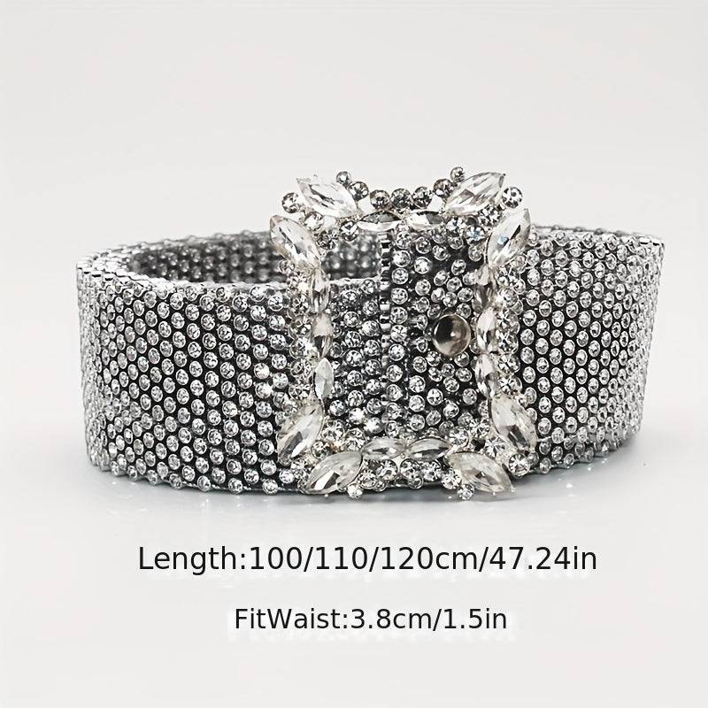 Women's Rhinestone Knit Belt, Fashionable And Versatile Waistband with Rhinestone Inlay